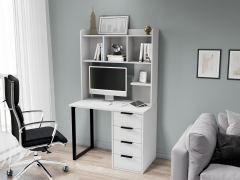 Стол письменный с полкой П-100404 белый структурный/меренга