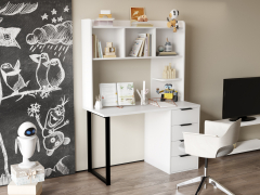 Стол письменный с полкой П-101400 белый структурный/меренга