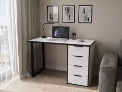 Стол С-400 белый структурный/меренга/черная кромка