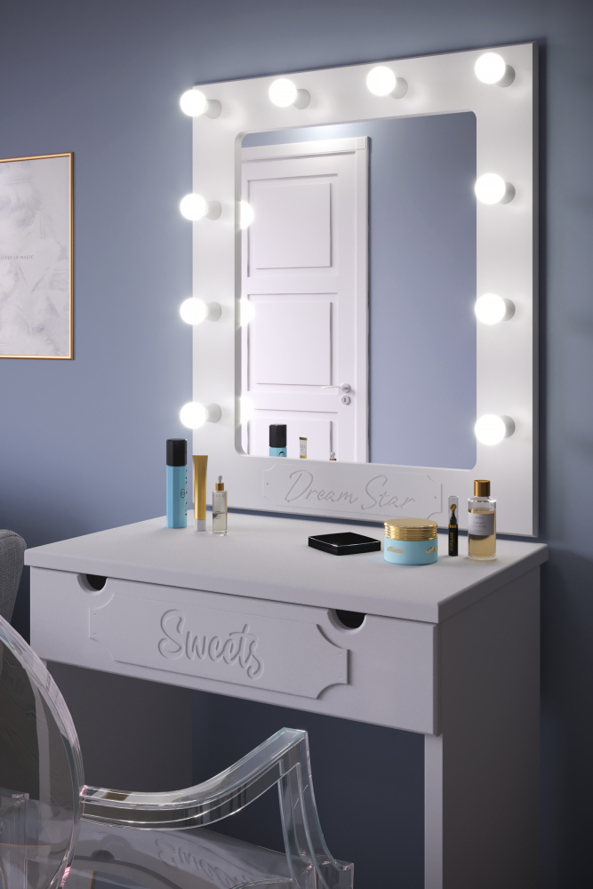 Комплект стол туалетный с зеркалом ДримСтар-1 белое дерево