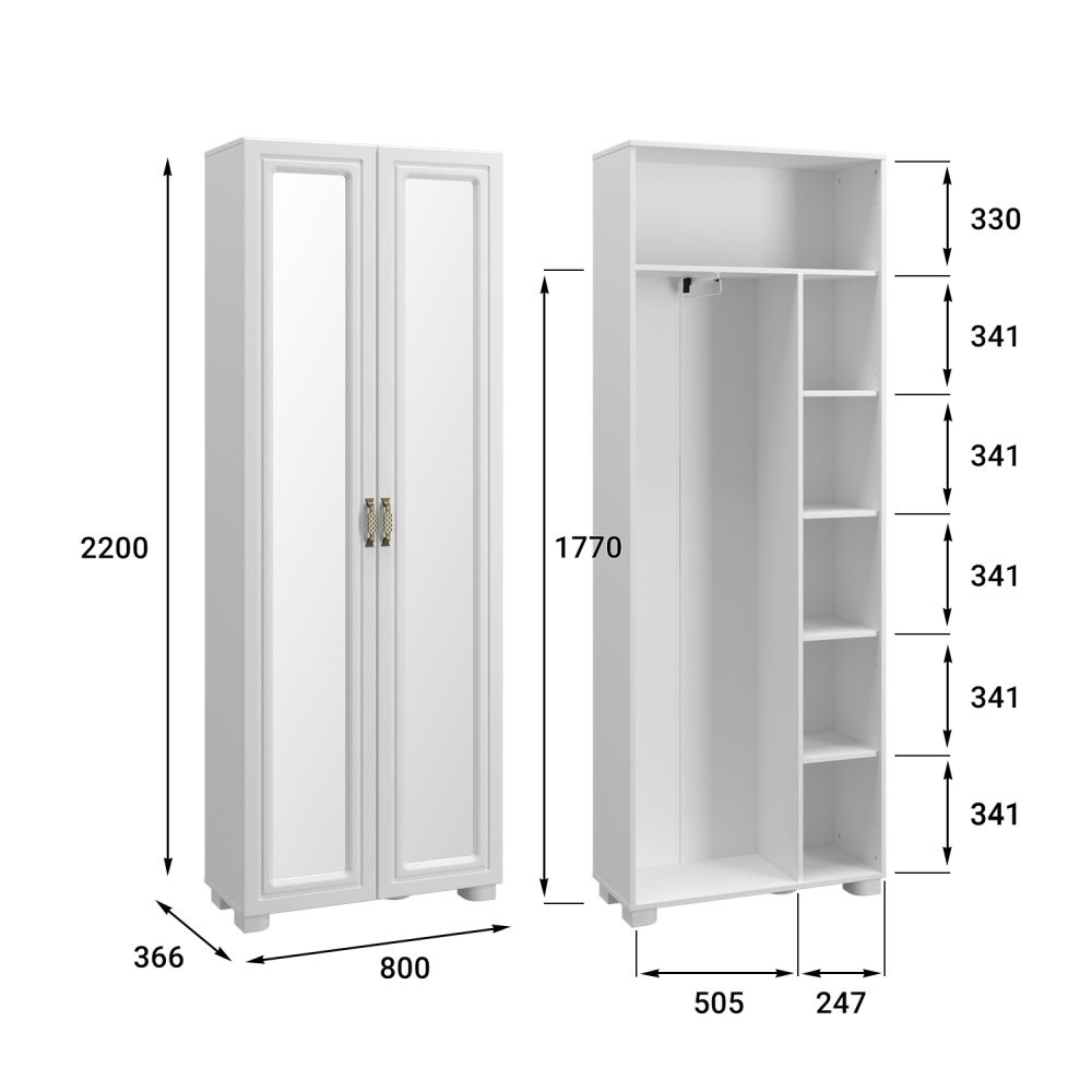 Шкаф с зеркалом «Монблан» МБ-21К белое дерево