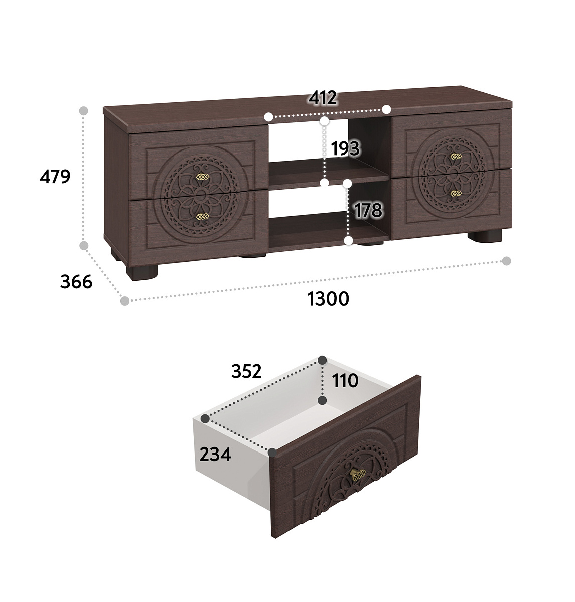 Тумба для ТВ Монблан МБ-39К венге/орех шоколадный