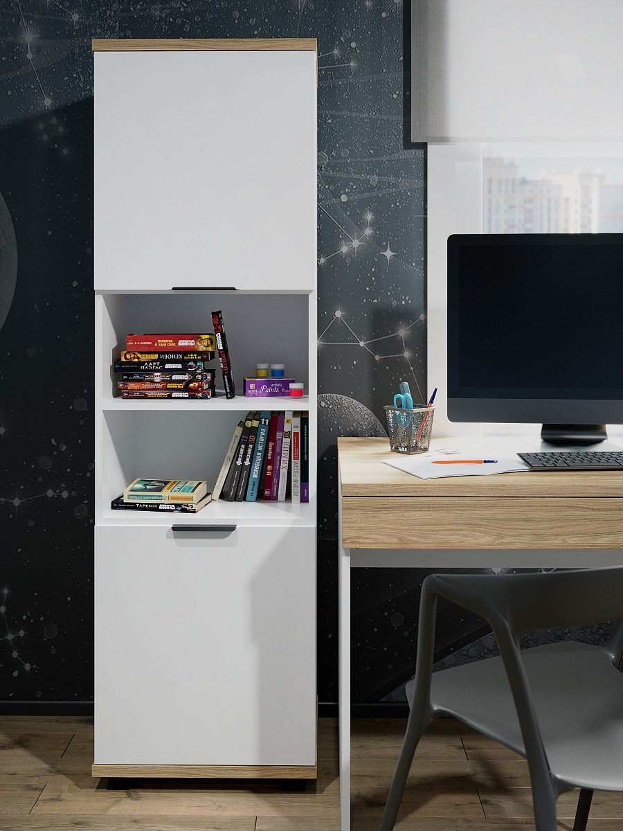 Стеллаж Скайлайт СЛ-4К блэквуд ячменный/белый/меренга