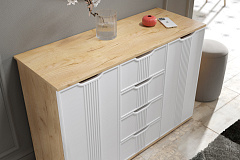 Комод Эмилия ЭЛ-21 дуб крафт золотой/меренга