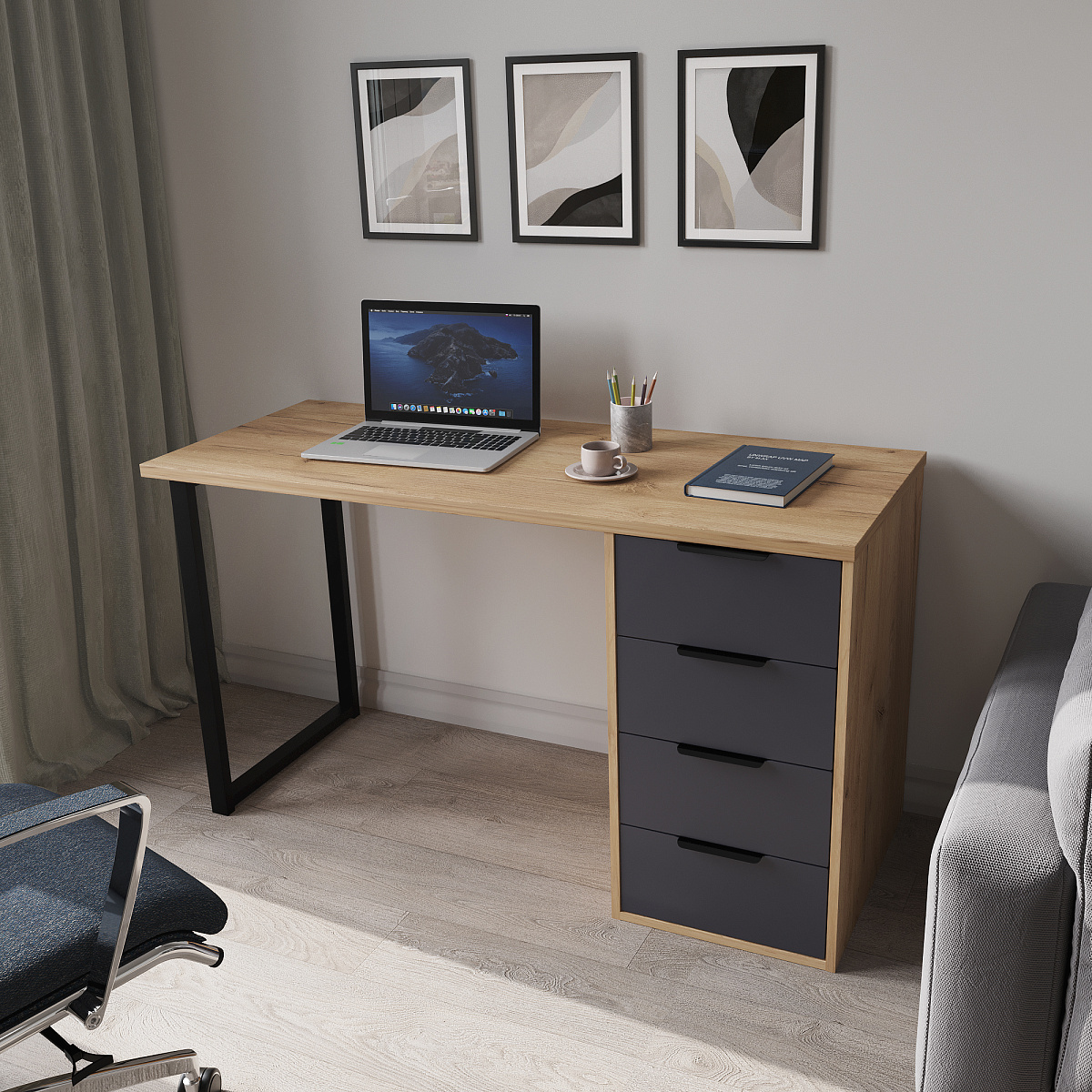 Стол С-402 дуб крафт золотой/графит (1350х550)