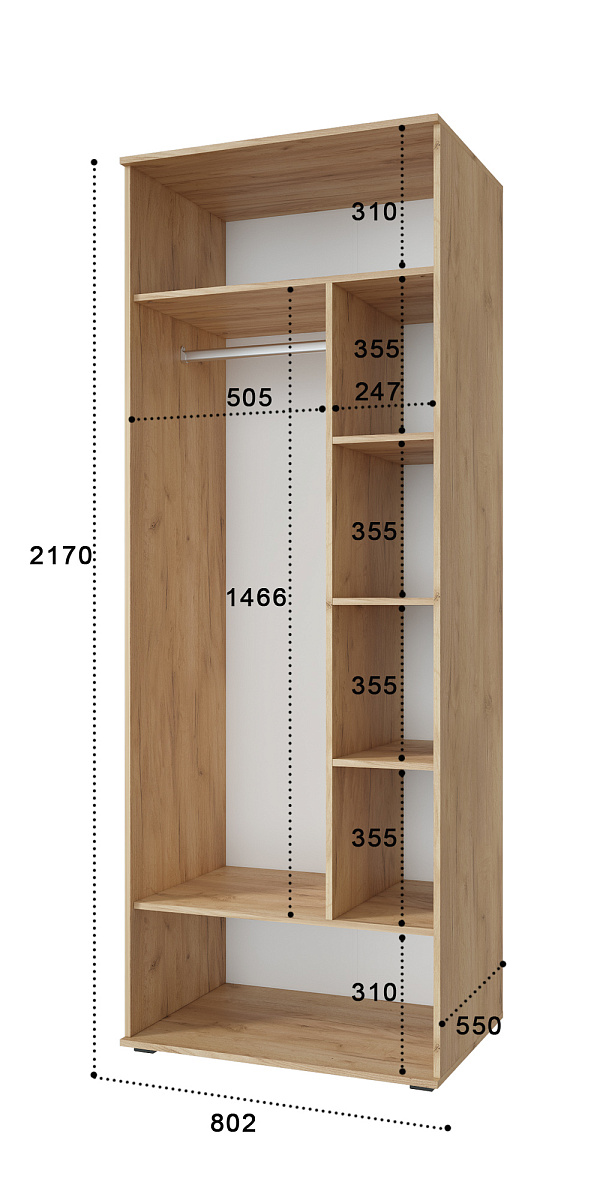 Шкаф для одежды Эмилия ЭЛ-16К глухой дуб крафт золотой/меренга