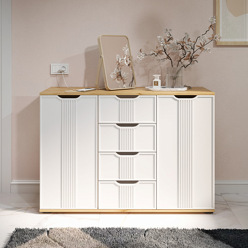 Комод Эмилия ЭЛ-21 дуб крафт золотой/меренга