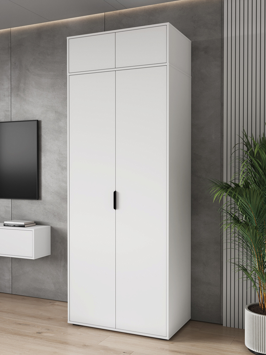 Комплект Шкаф с антресолью Оптима ОП-122 белый структурный/меренга