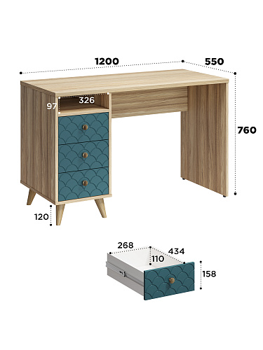 Стол Велламо ВО-18 блэквуд ячменный/морская волна (левый)