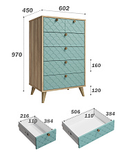 Комод Велламо ВО-02 блэквуд ячменный/бирюза