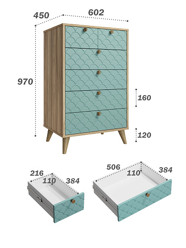 Комод Велламо ВО-02 блэквуд ячменный/бирюза