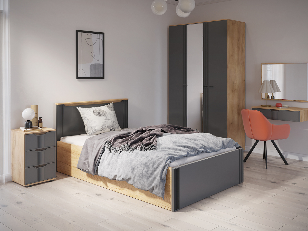 Кровать с ПМ Эмилия ЭЛ-32 (120х200) дуб крафт золотой/графит