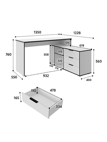 Стол угловой Оптима ОП-22 белый структурный/меренга/черная кромка