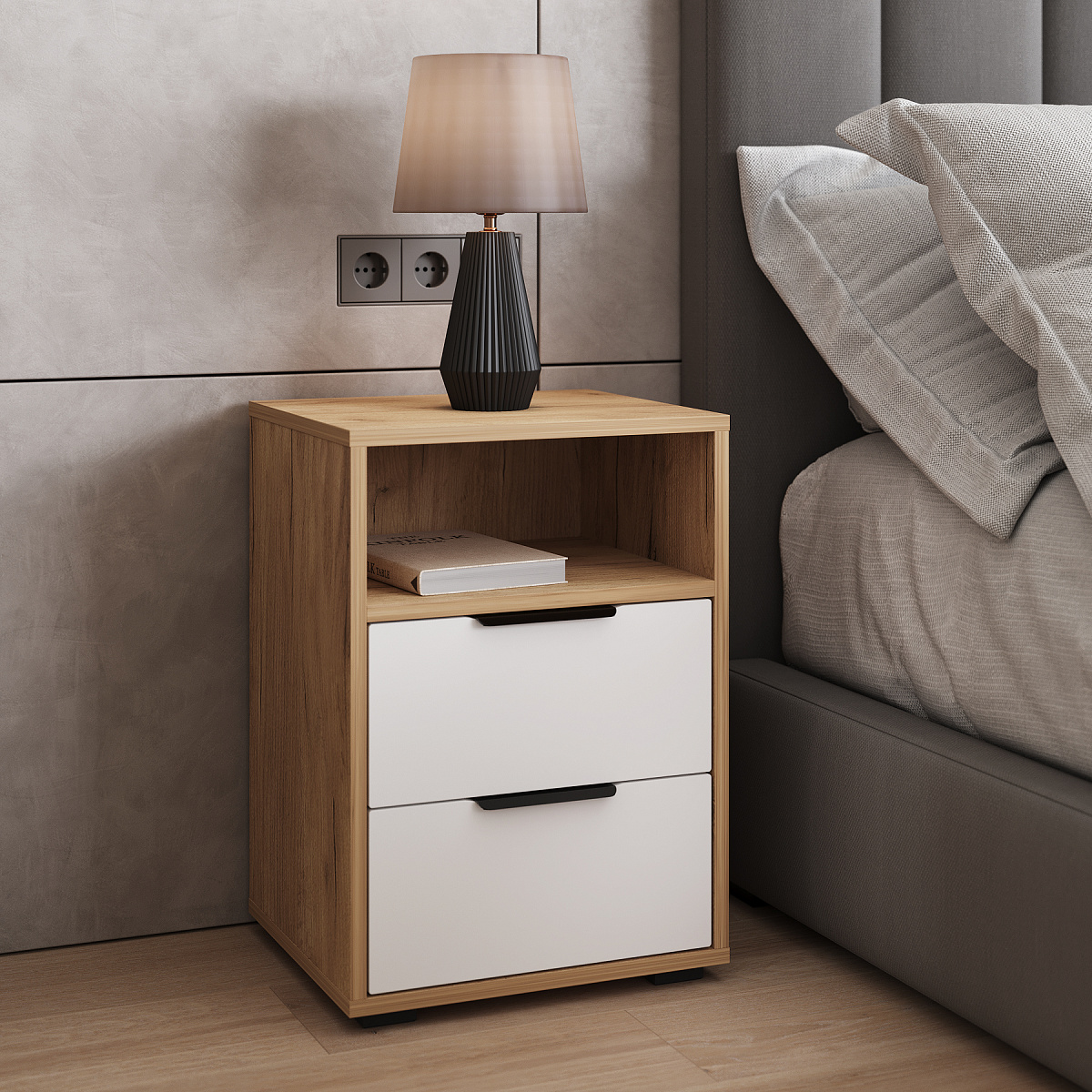 Тумба прикроватная Оптима ОП-07 дуб крафт золотой/меренга