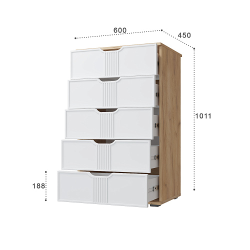 Комод Эмилия ЭЛ-18 дуб крафт золотой/меренга
