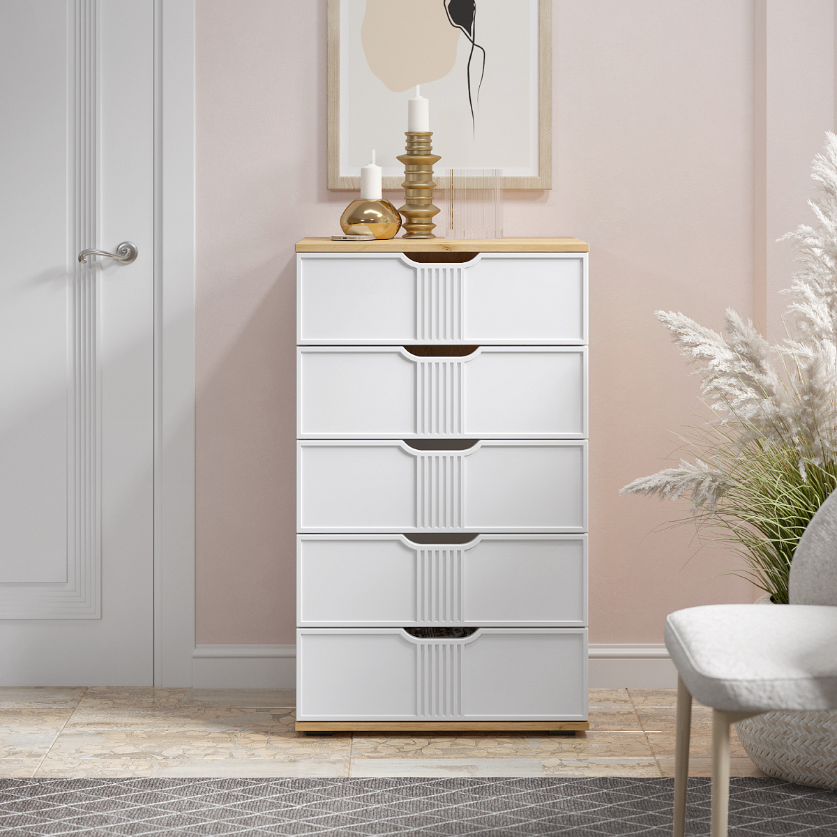 Комплект мебели для спальни Эмилия ЭЛ-006 дуб крафт золотой/меренга