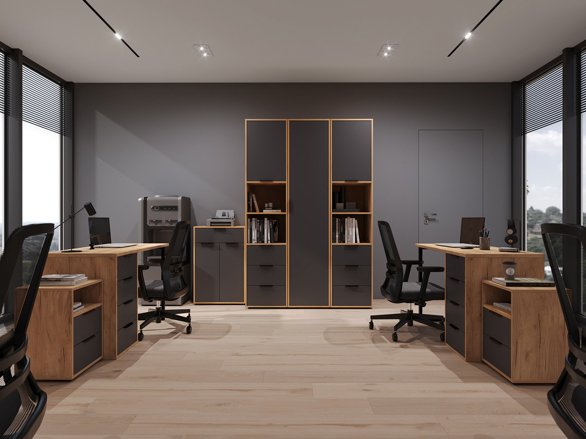 Комплект мебели для офиса Оптима ОП-113 дуб крафт золотой/графит