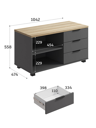 Тумба Скайлайт СЛ-14К (ящики справа) блэквуд ячменный/графит