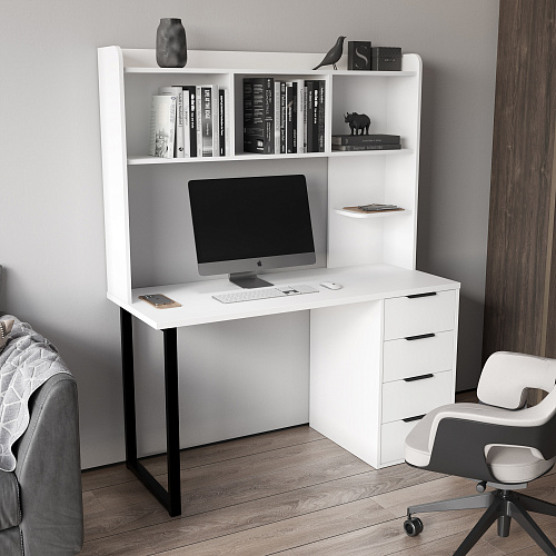 Стол письменный с полкой П-102402 белый структурный/меренга