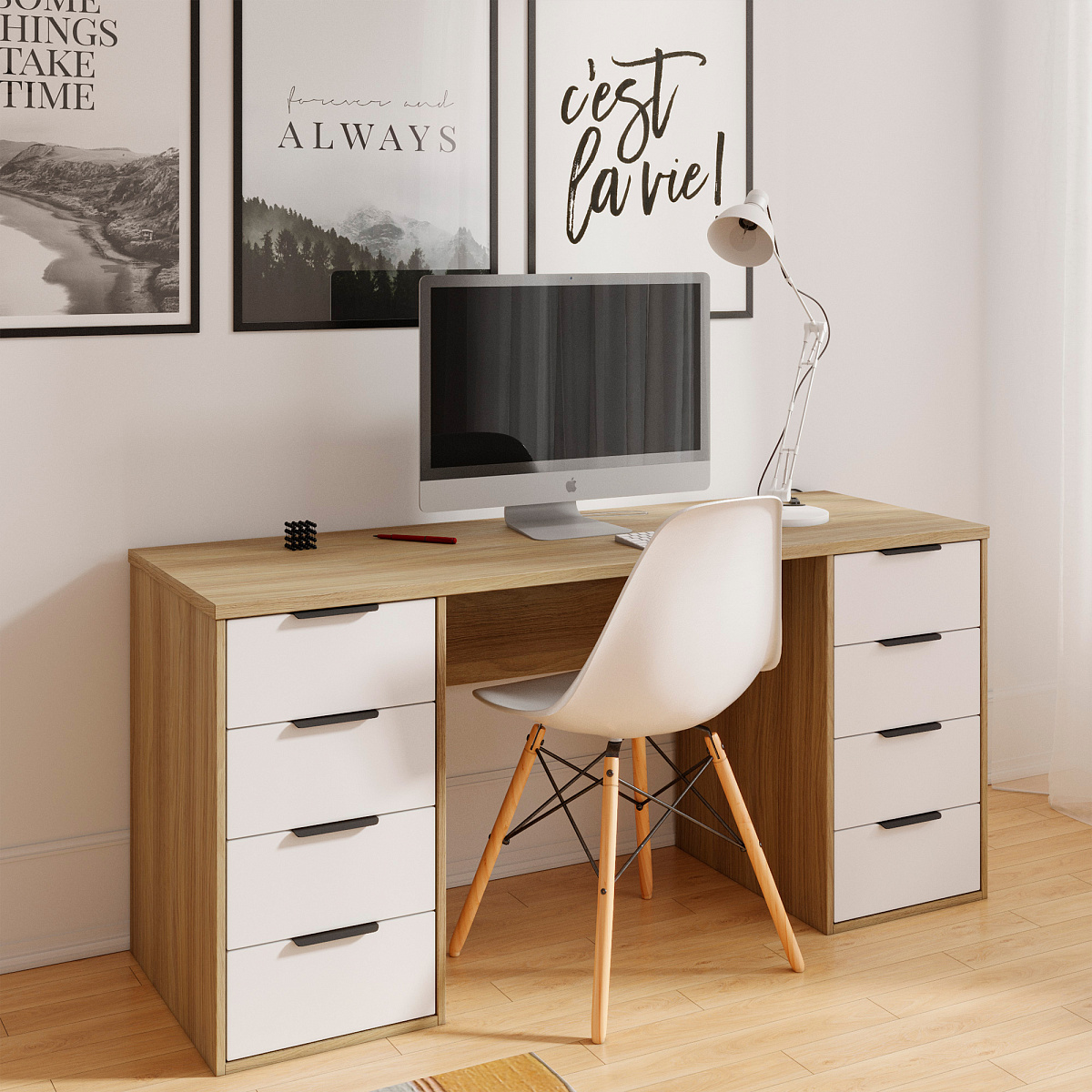 Стол С-403 блэквуд ячменный/меренга (1600х550)