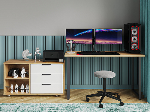 Стол С-600 дуб крафт золотой/каркас черный (1350х600)