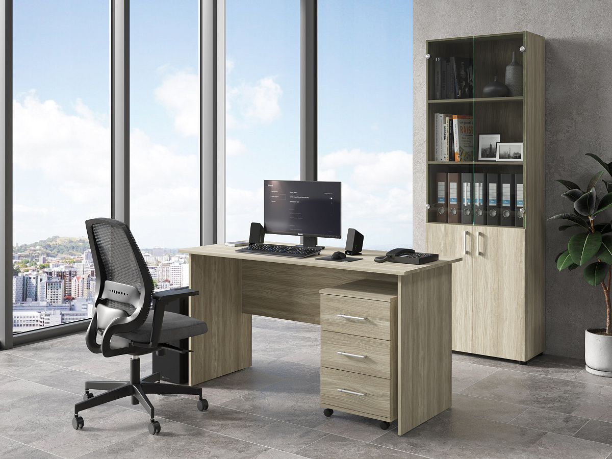 Комплект стол с тумбой  ОФ-112К+ОФ-21  блэквуд сатиновый