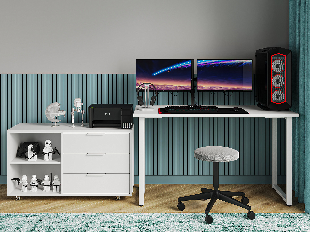 Стол С-600 белый структурный/каркас белый (1350х600)