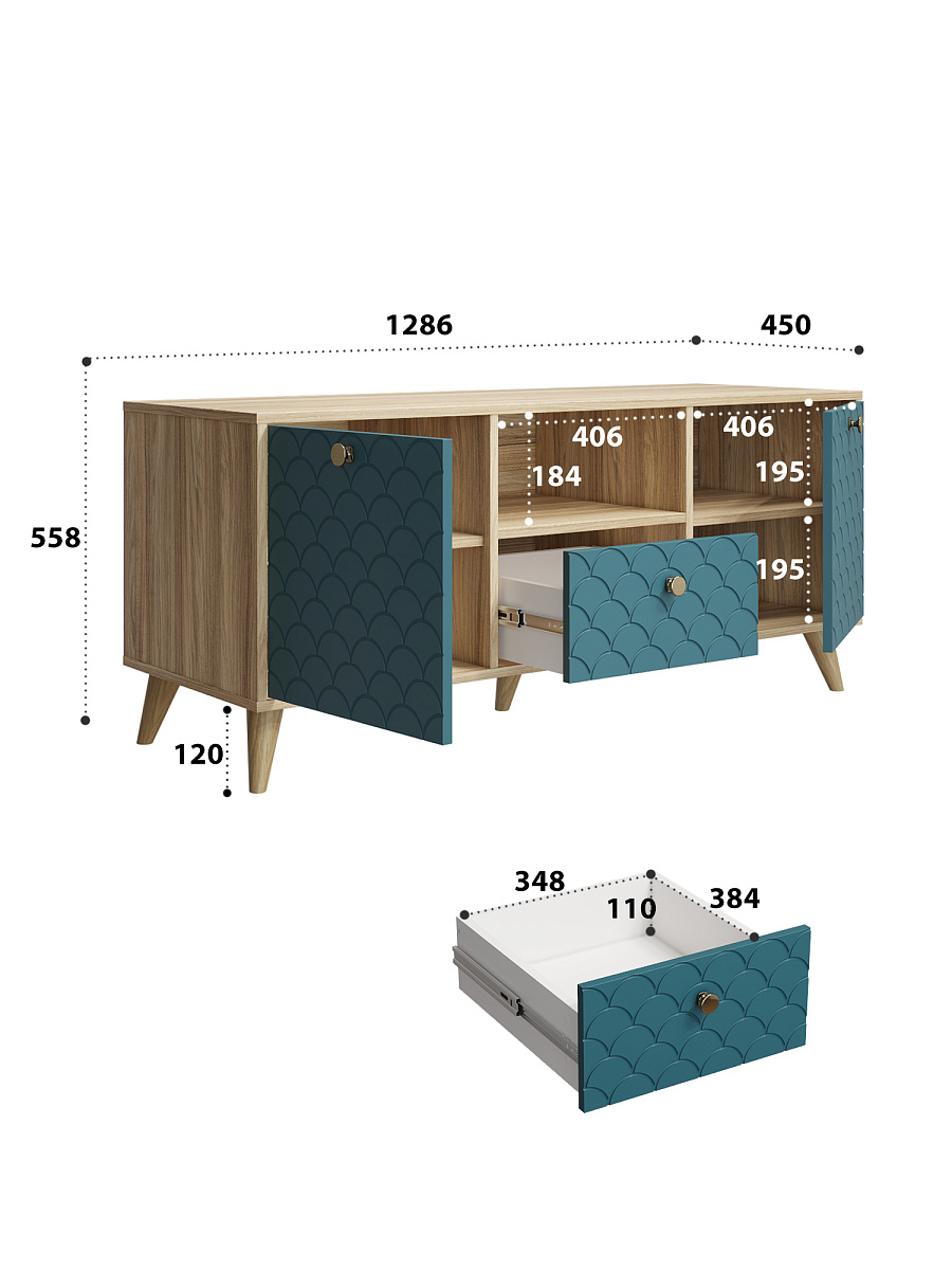 Тумба ТВ Велламо ВО-13 блэквуд ячменный/морская волна