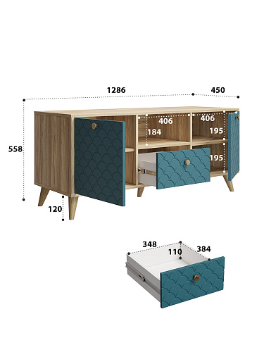 Тумба ТВ Велламо ВО-13 блэквуд ячменный/морская волна