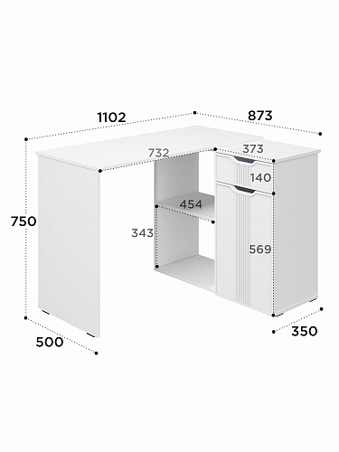 Стол угловой Эмилия ЭЛ-46 белый структурный/меренга