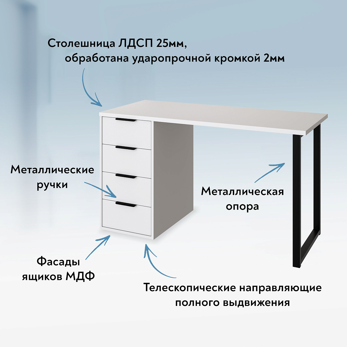 Стол С-402 белый структурный/меренга (1350х550)
