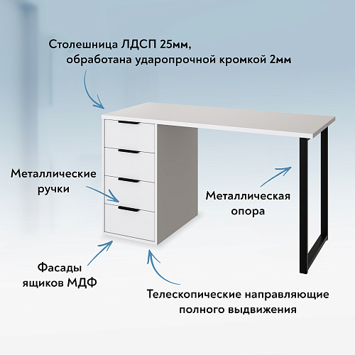 Стол С-402 белый структурный/меренга (1350х550)