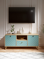 Тумба ТВ Велламо ВО-13 блэквуд ячменный/бирюза
