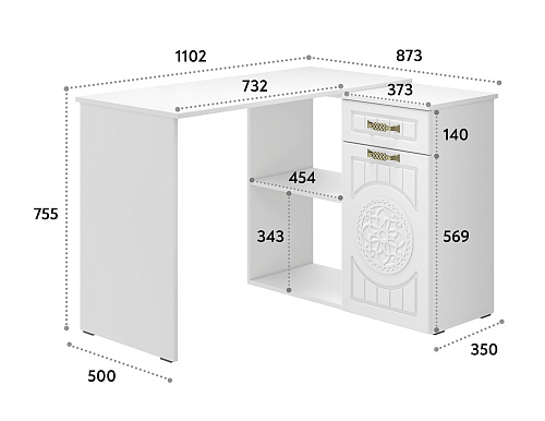Стол угловой Монблан МБ-74К белое дерево