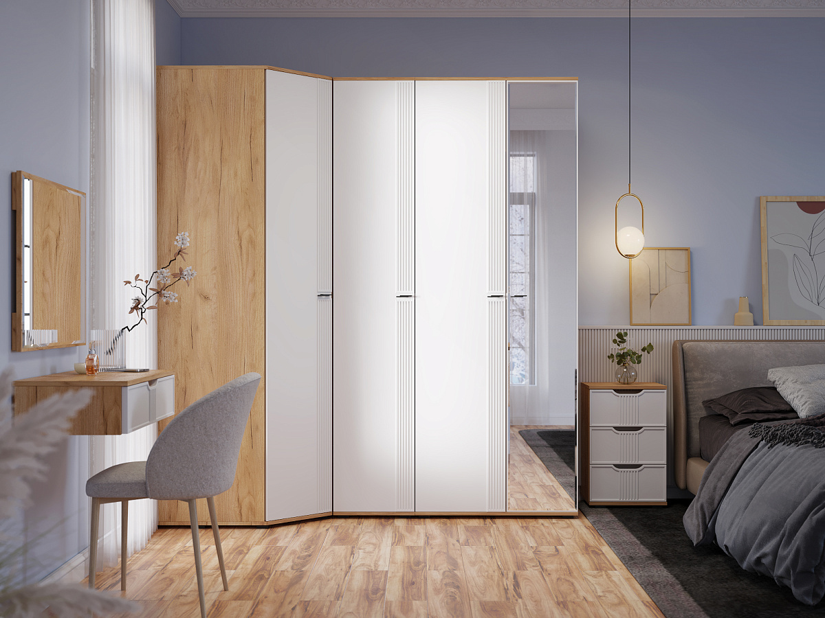 Комплект тумба подвесная с зеркалом ЭЛ-22-ЭЛ-24 дуб крафт золотой/меренга