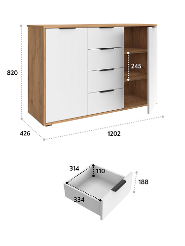 Комод Оптима ОП-17 дуб крафт золотой/меренга