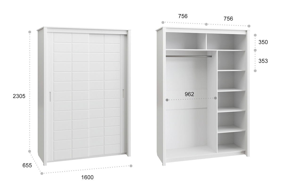 Шкаф-купе Изабель ИЗ-60К белое дерево