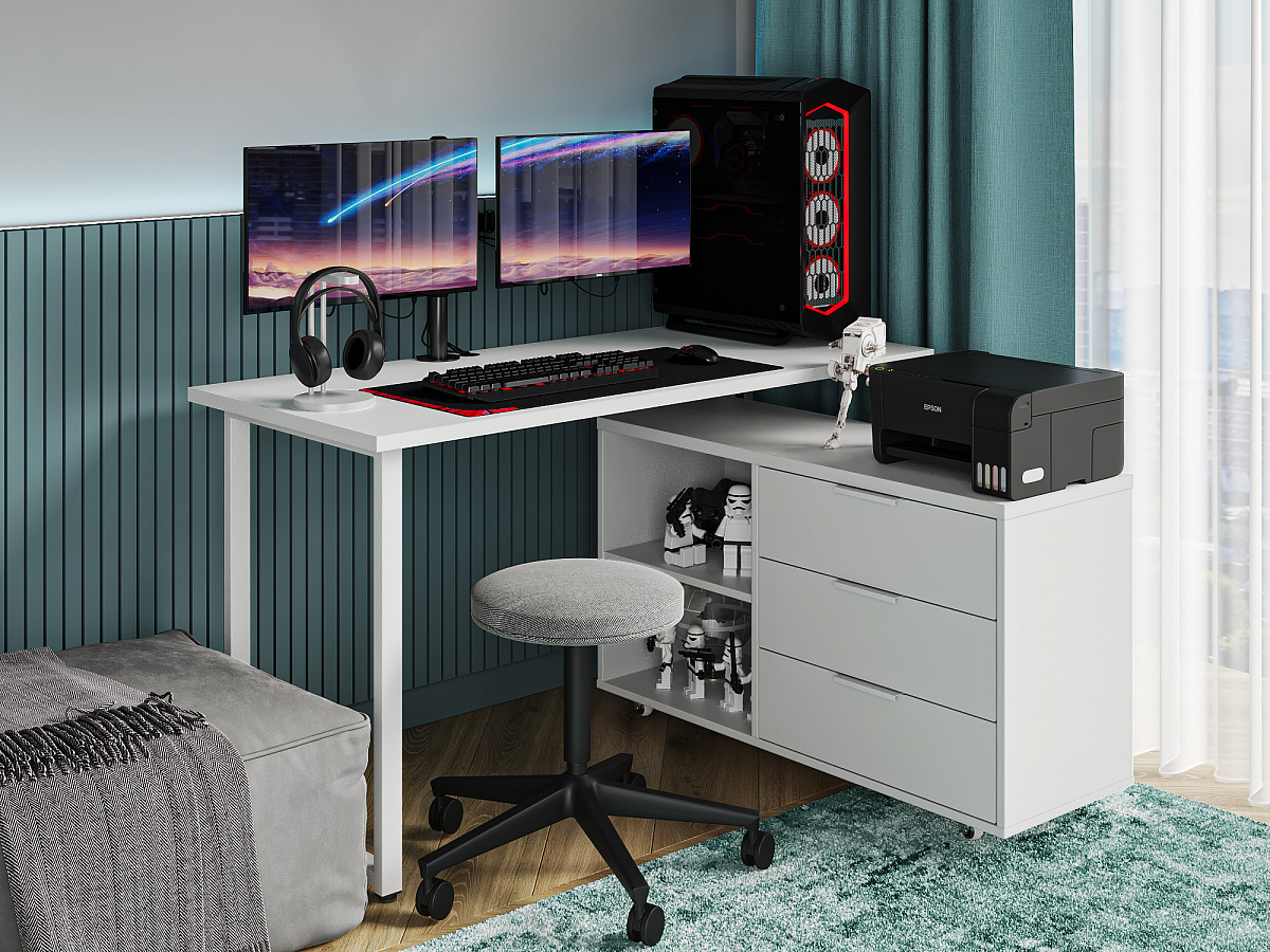 Стол С-600 белый структурный/каркас белый (1350х600)