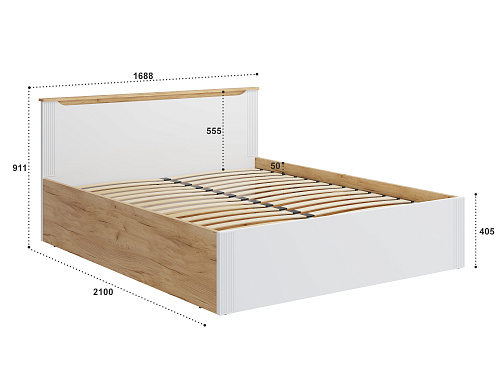 Кровать с ПМ Эмилия ЭЛ-34 (160х200) дуб крафт золотой/меренга