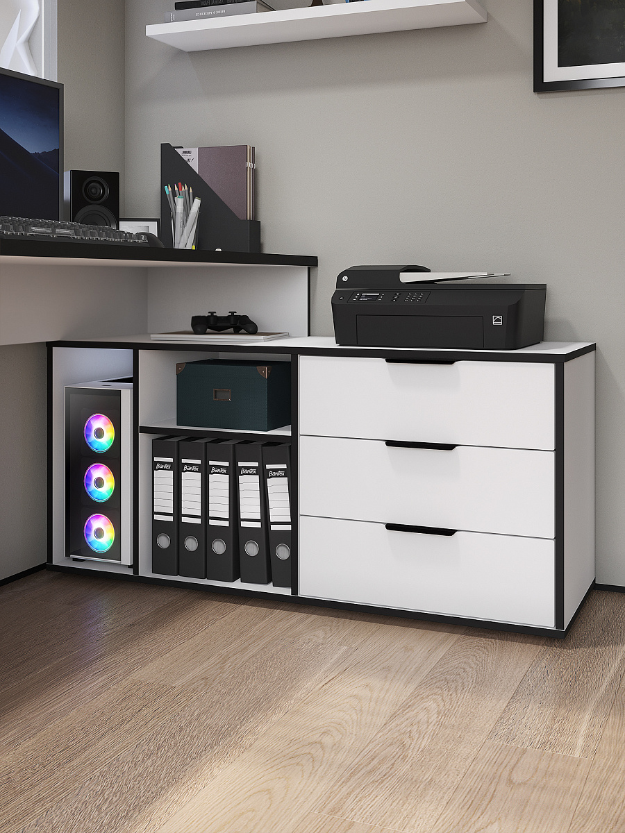 Стол угловой Оптима ОП-22 белый структурный/меренга/черная кромка