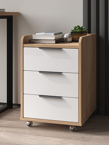 Тумба мобильная К-56 дуб крафт золотой/меренга