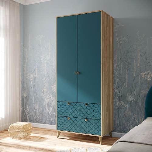 Шкаф Велламо ВО-07 блэквуд ячменный/морская волна