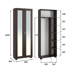 Шкаф с зеркалом «Монблан» МБ-21К венге/орех шоколадный