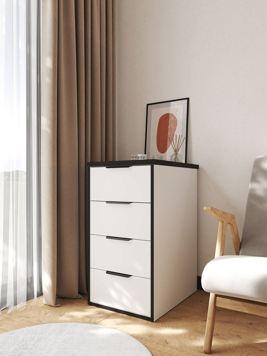 Тумба К-52 белый структурный/меренга/черная кромка