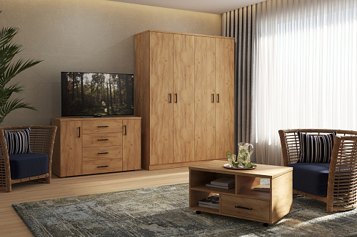 Шкаф четырехдверный для одежды Виктория ВИ-10 дуб крафт золотой