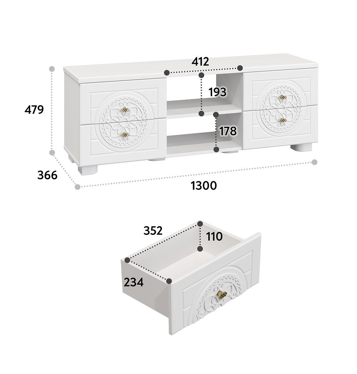 Тумба для ТВ Монблан МБ-39К белое дерево