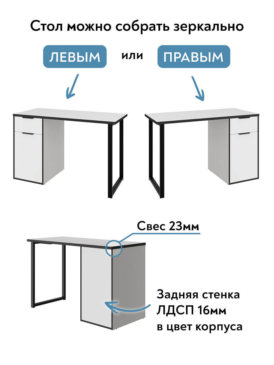 Стол С-408 белый структурный/меренга/черная кромка