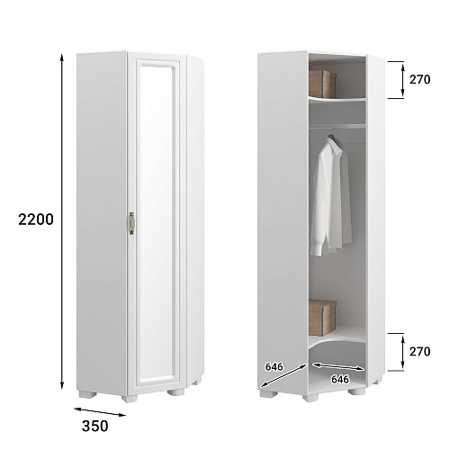 Шкаф угловой с зеркалом «Монблан» МБ-20К белое дерево