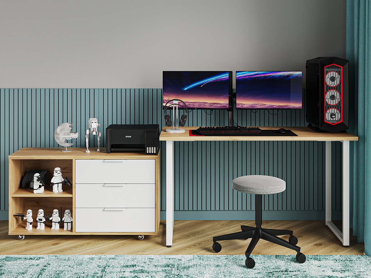 Стол С-600 дуб крафт золотой/каркас белый (1350х600)