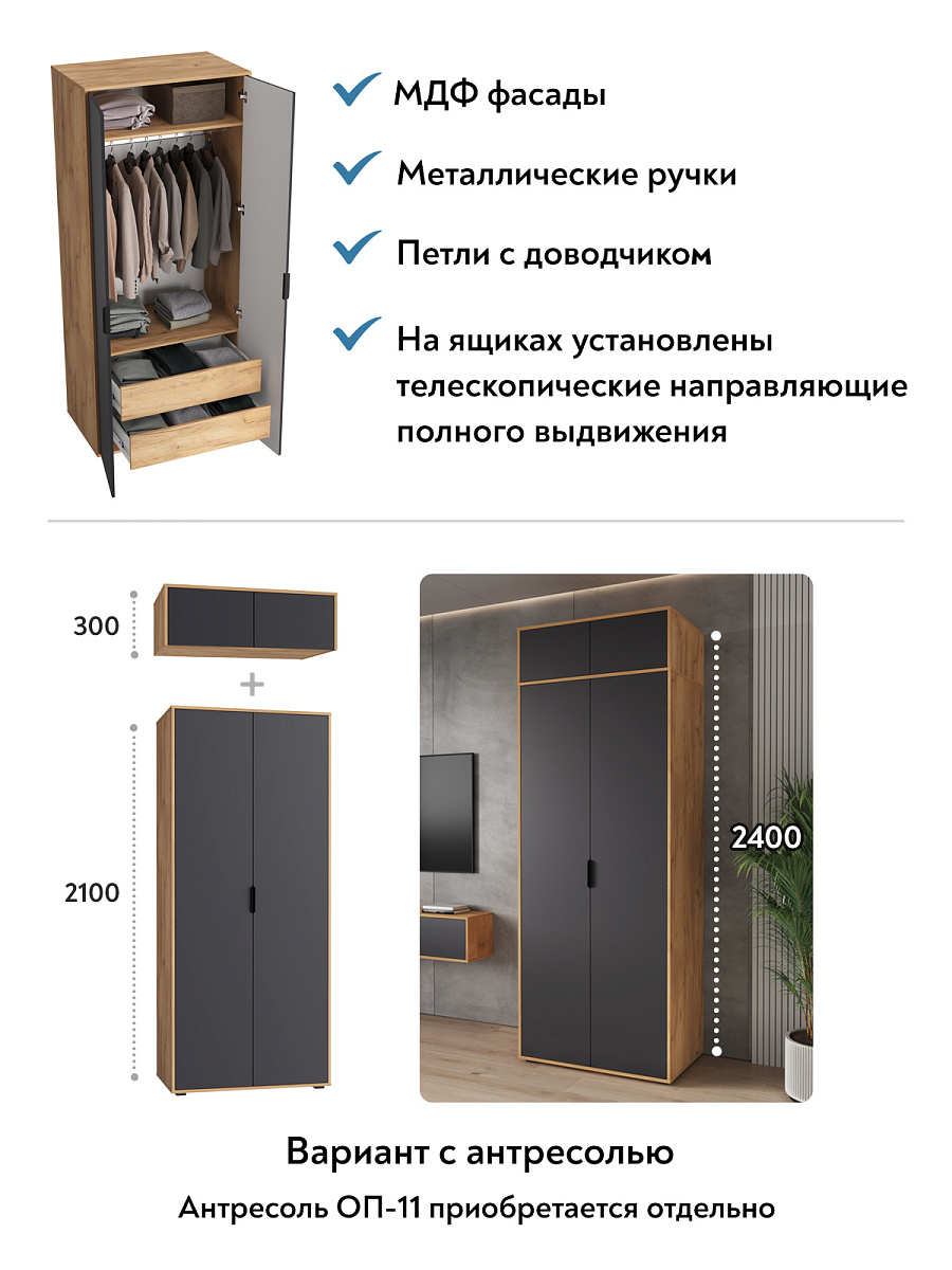 Шкаф для одежды Оптима ОП-14 дуб крафт золотой/графит